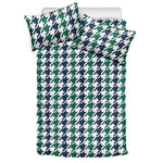 Blue Green And White Houndstooth Print Duvet Cover Bedding Set