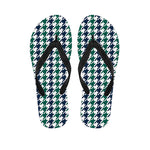 Blue Green And White Houndstooth Print Flip Flops