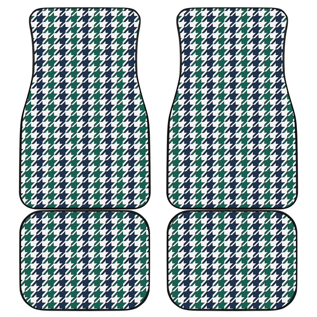 Blue Green And White Houndstooth Print Front and Back Car Floor Mats