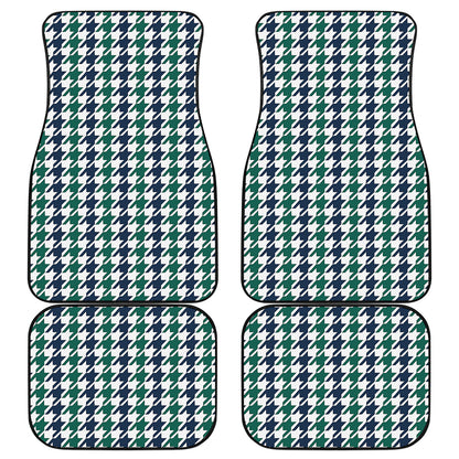 Blue Green And White Houndstooth Print Front and Back Car Floor Mats