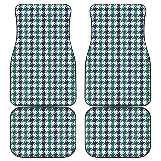 Blue Green And White Houndstooth Print Front and Back Car Floor Mats