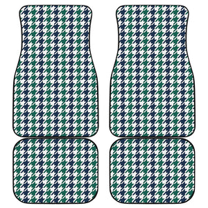 Blue Green And White Houndstooth Print Front and Back Car Floor Mats