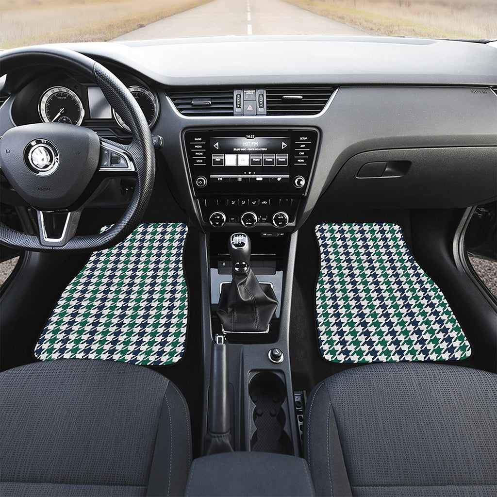 Blue Green And White Houndstooth Print Front and Back Car Floor Mats