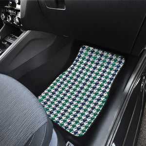 Blue Green And White Houndstooth Print Front and Back Car Floor Mats