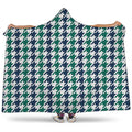 Blue Green And White Houndstooth Print Hooded Blanket