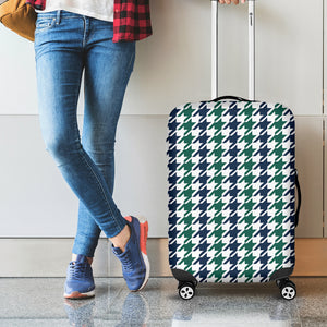 Blue Green And White Houndstooth Print Luggage Cover