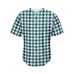 Blue Green And White Houndstooth Print Men's Baseball Jersey