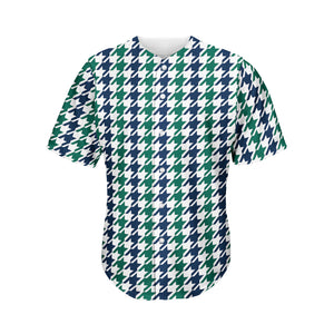 Blue Green And White Houndstooth Print Men's Baseball Jersey