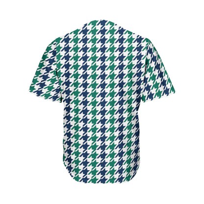 Blue Green And White Houndstooth Print Men's Baseball Jersey