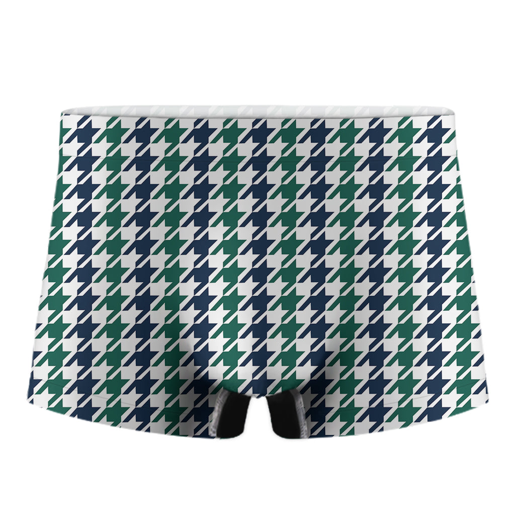 Blue Green And White Houndstooth Print Men's Boxer Briefs