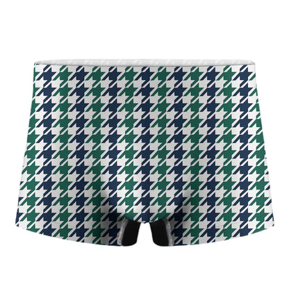 Blue Green And White Houndstooth Print Men's Boxer Briefs