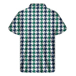 Blue Green And White Houndstooth Print Men's Short Sleeve Shirt