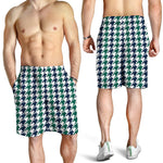 Blue Green And White Houndstooth Print Men's Shorts