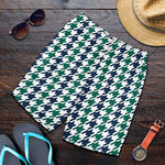 Blue Green And White Houndstooth Print Men's Shorts