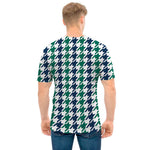 Blue Green And White Houndstooth Print Men's T-Shirt