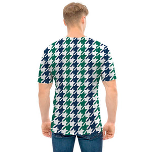 Blue Green And White Houndstooth Print Men's T-Shirt