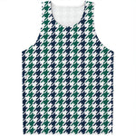 Blue Green And White Houndstooth Print Men's Tank Top