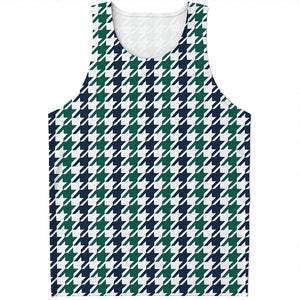 Blue Green And White Houndstooth Print Men's Tank Top