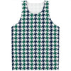 Blue Green And White Houndstooth Print Men's Tank Top