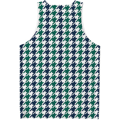 Blue Green And White Houndstooth Print Men's Tank Top