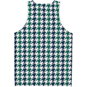 Blue Green And White Houndstooth Print Men's Tank Top