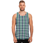 Blue Green And White Houndstooth Print Men's Tank Top