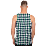 Blue Green And White Houndstooth Print Men's Tank Top