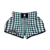 Blue Green And White Houndstooth Print Muay Thai Boxing Shorts