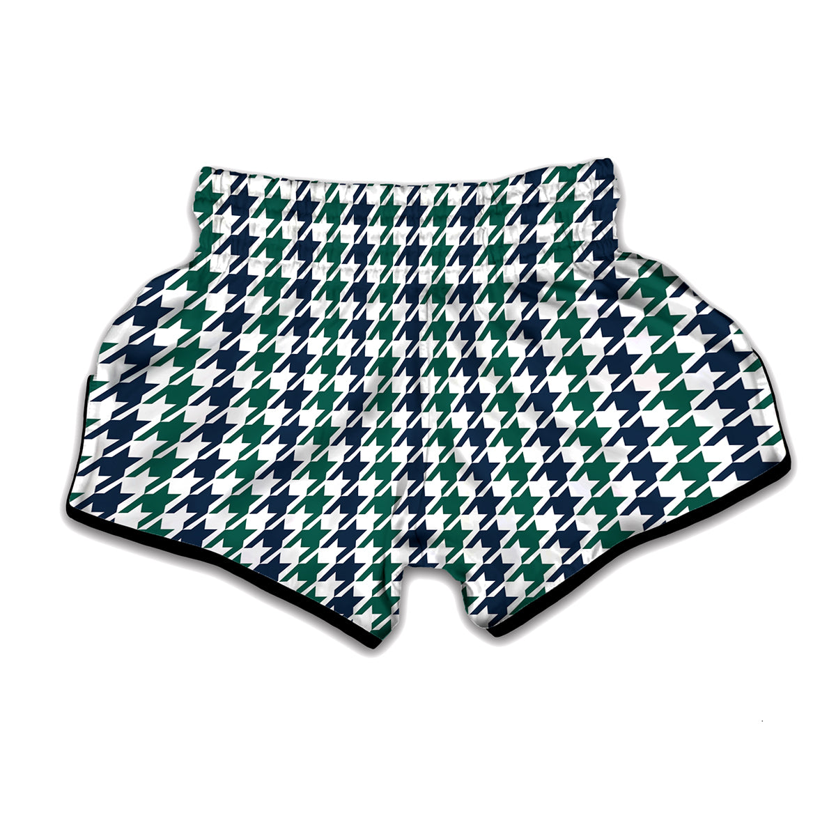 Blue Green And White Houndstooth Print Muay Thai Boxing Shorts