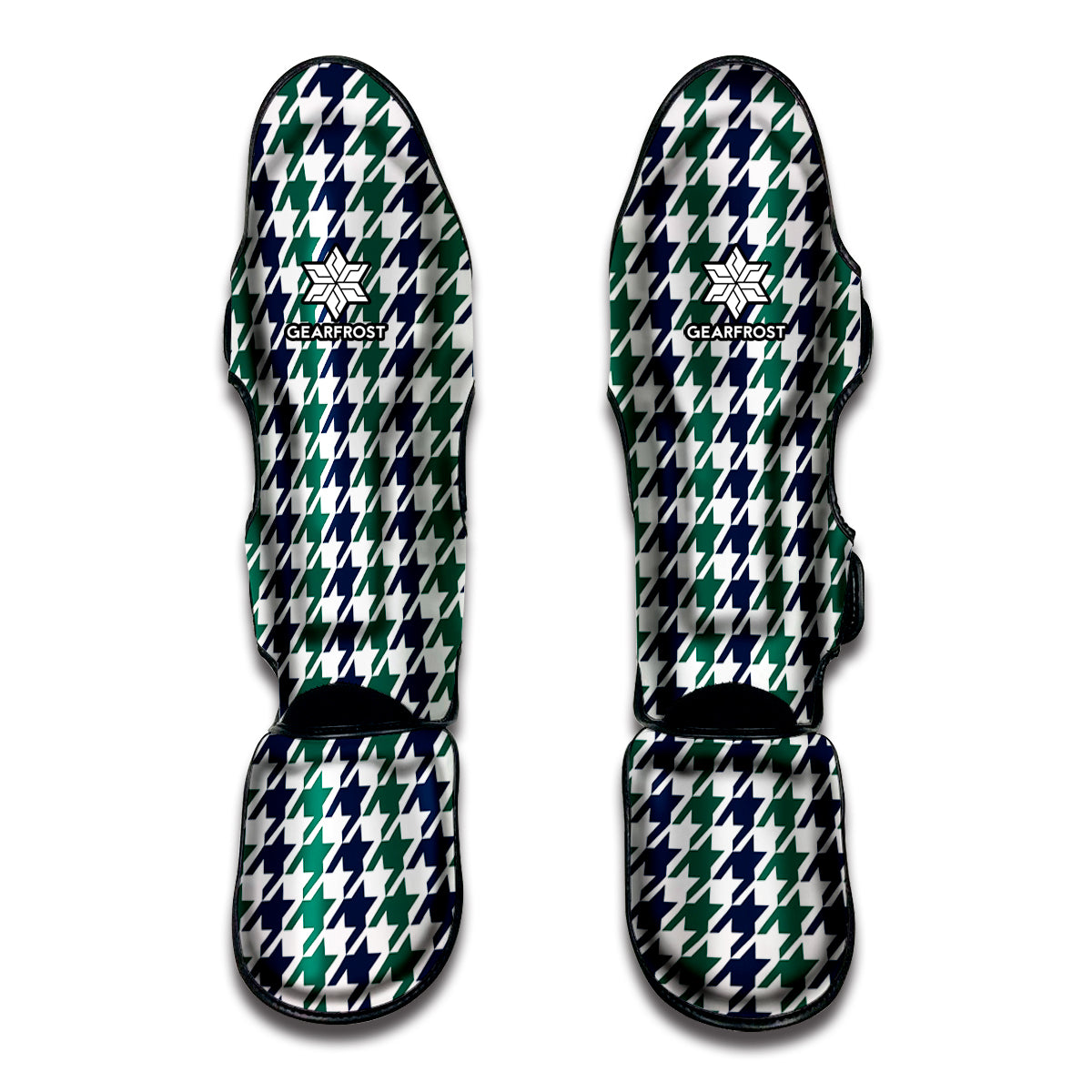 Blue Green And White Houndstooth Print Muay Thai Shin Guard