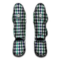 Blue Green And White Houndstooth Print Muay Thai Shin Guards