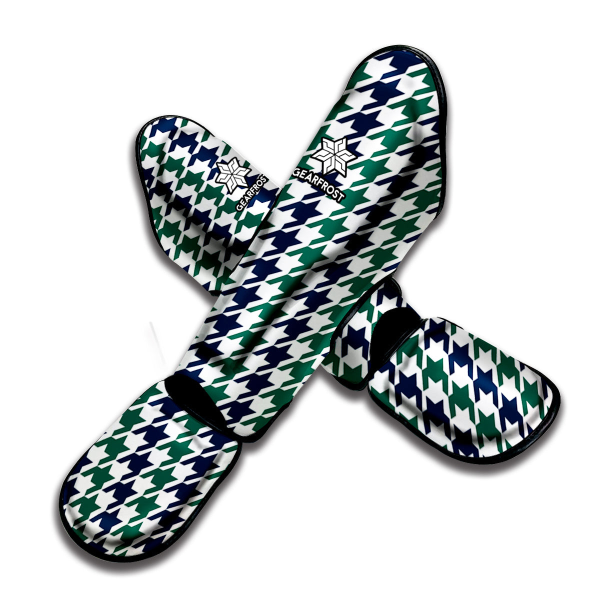 Blue Green And White Houndstooth Print Muay Thai Shin Guard