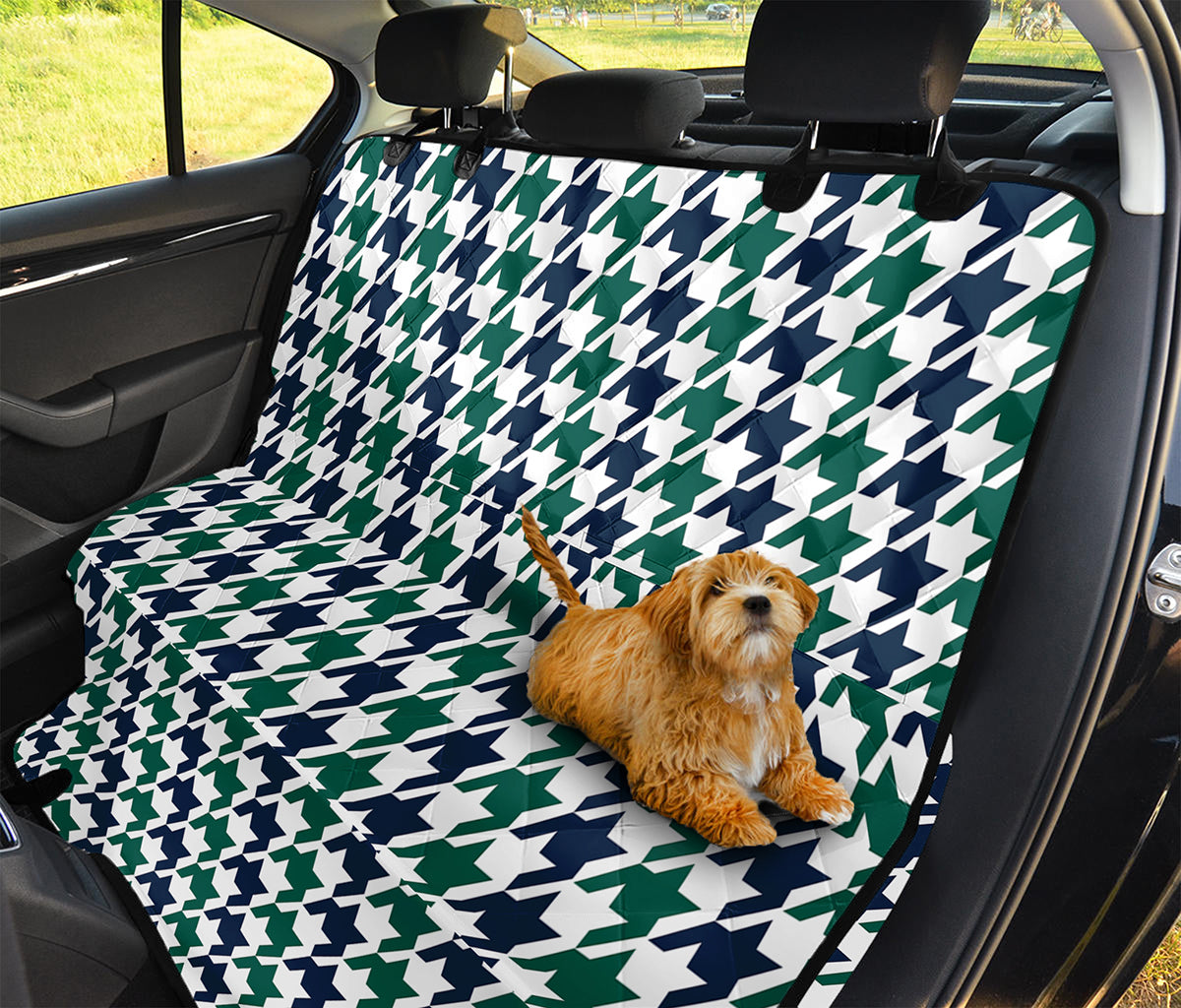 Blue Green And White Houndstooth Print Pet Car Back Seat Cover