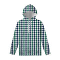 Blue Green And White Houndstooth Print Pullover Hoodie