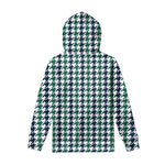Blue Green And White Houndstooth Print Pullover Hoodie