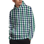 Blue Green And White Houndstooth Print Pullover Hoodie