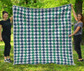 Blue Green And White Houndstooth Print Quilt