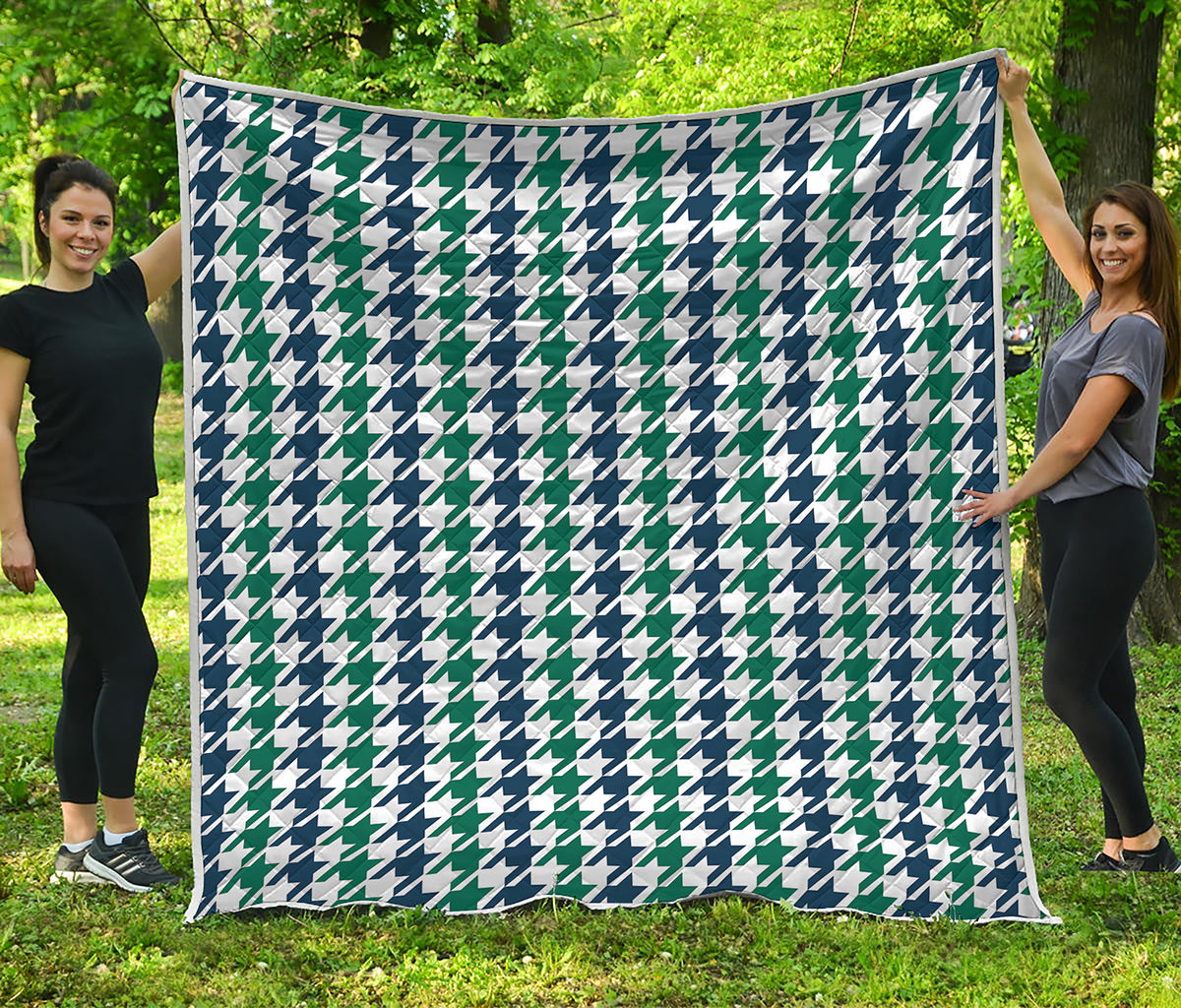Blue Green And White Houndstooth Print Quilt