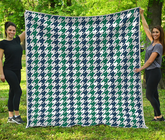 Blue Green And White Houndstooth Print Quilt