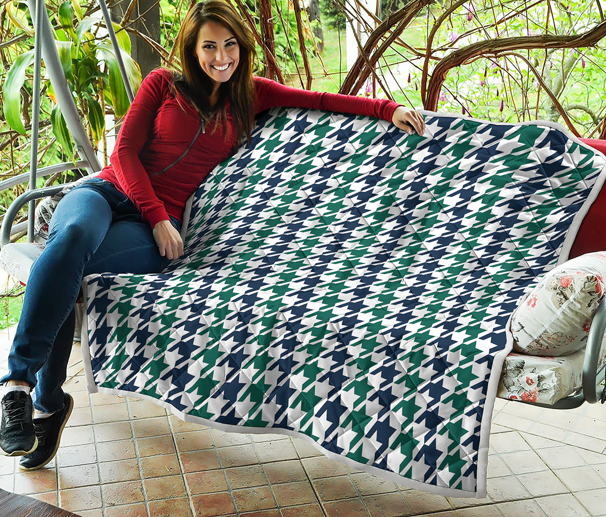 Blue Green And White Houndstooth Print Quilt