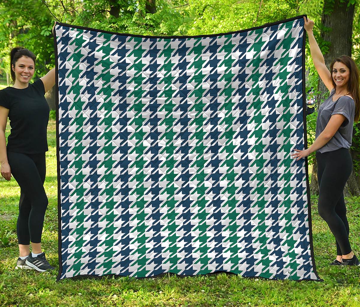 Blue Green And White Houndstooth Print Quilt