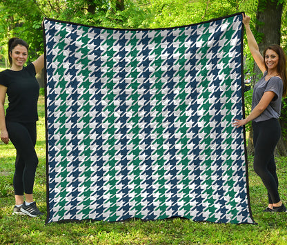 Blue Green And White Houndstooth Print Quilt
