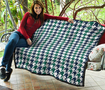 Blue Green And White Houndstooth Print Quilt
