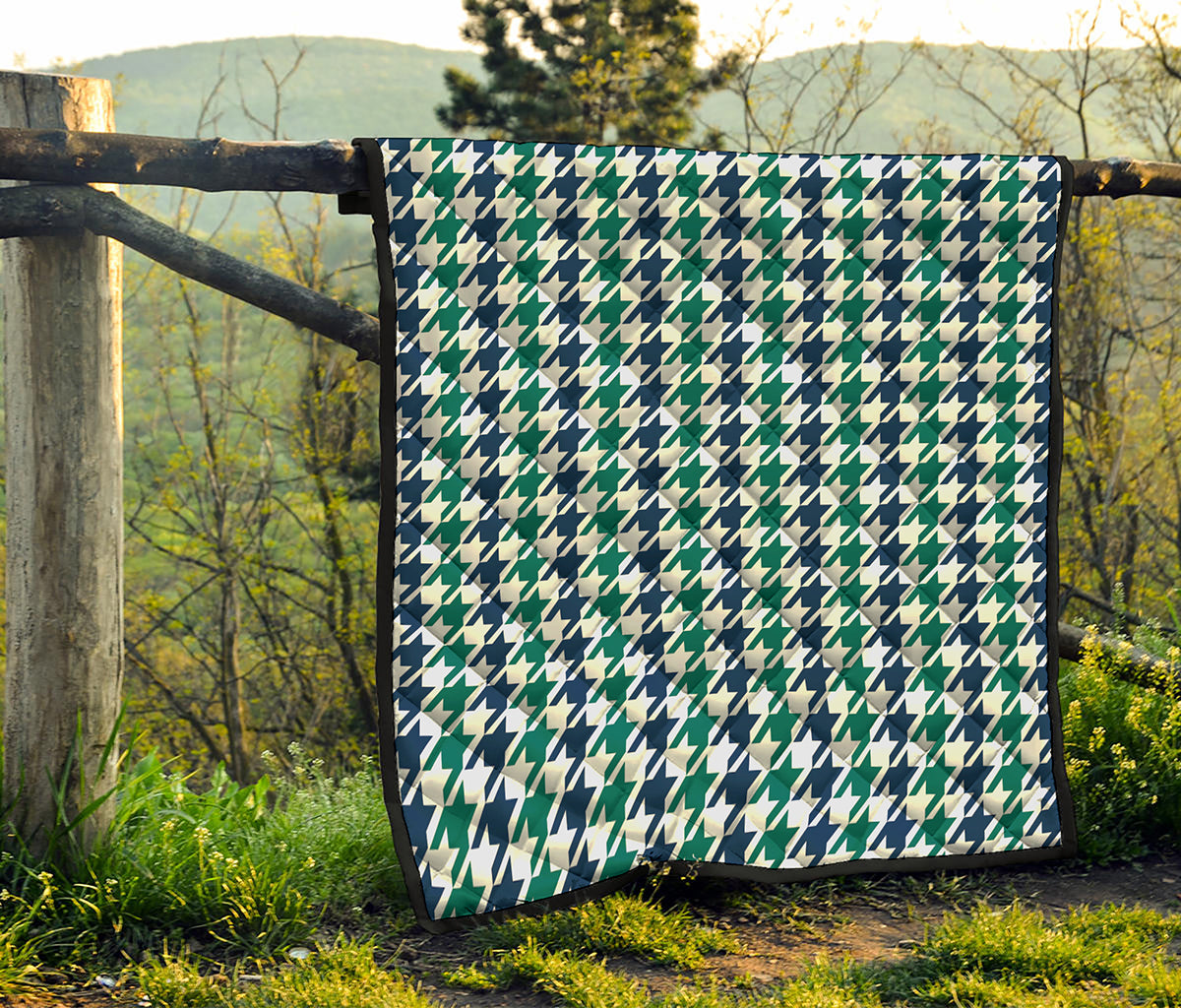 Blue Green And White Houndstooth Print Quilt