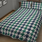 Blue Green And White Houndstooth Print Quilt Bed Set