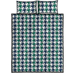Blue Green And White Houndstooth Print Quilt Bed Set