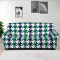 Blue Green And White Houndstooth Print Sofa Cover