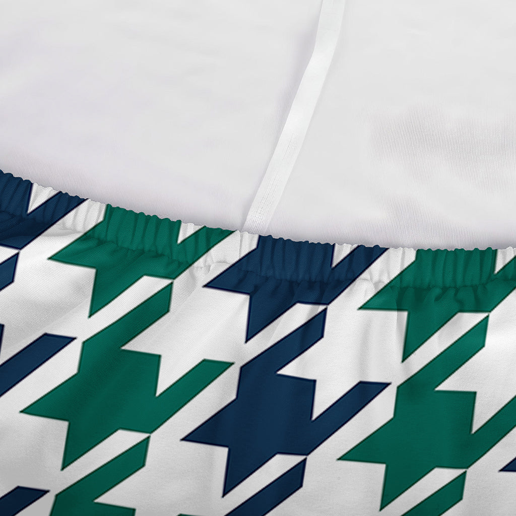 Blue Green And White Houndstooth Print Sofa Cover