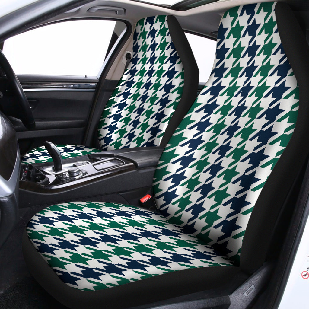 Blue Green And White Houndstooth Print Universal Fit Car Seat Covers