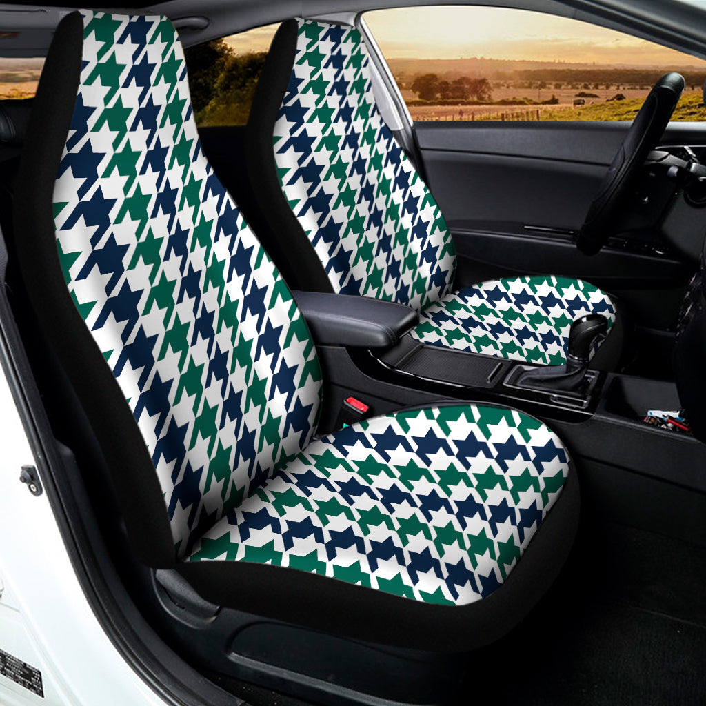 Blue Green And White Houndstooth Print Universal Fit Car Seat Covers